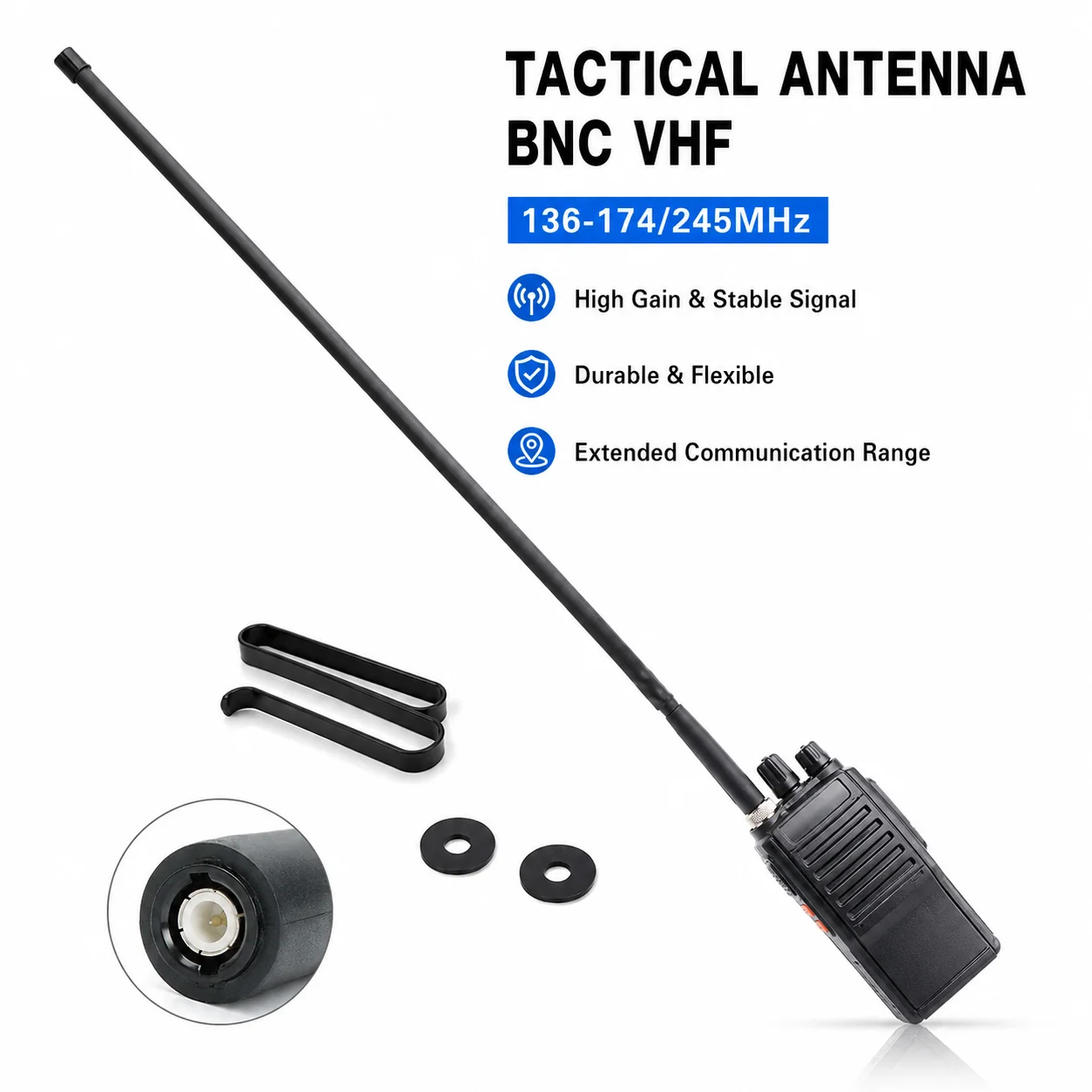 BNC VHF 136-174/245MHz Tactical Antenna 124cm Foldable CS Walkie Talkie Antenna for ICOM IC-V8 V80 Kenwood TK100-TK320 Motorola