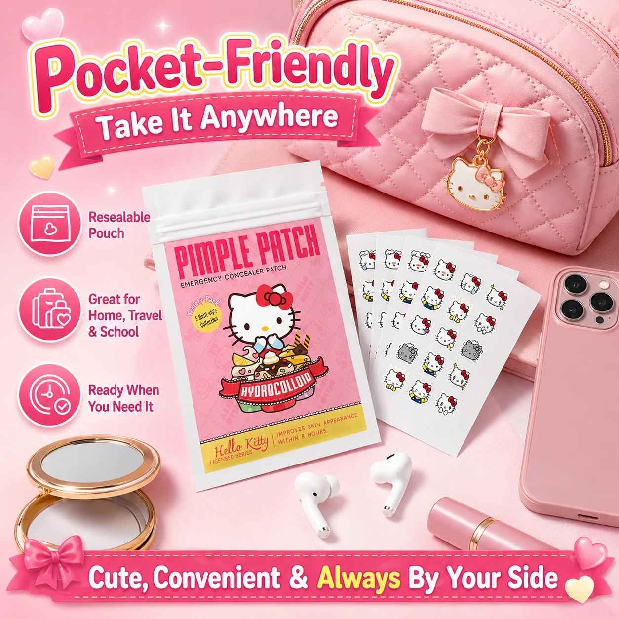 100PCS hello kitty Acne patches, facial acne patches, hydrogel acne removal patches, concealer view 4