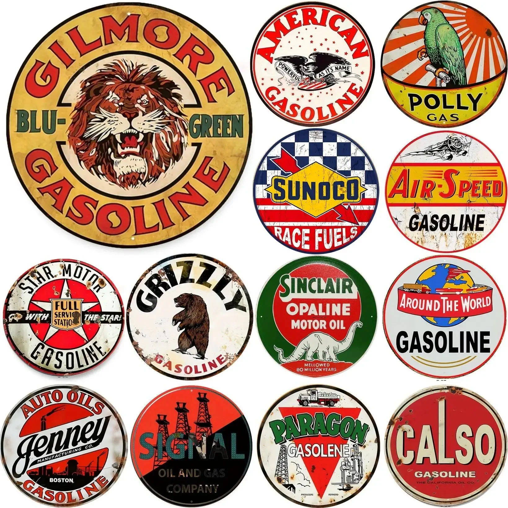 Vintage Round Aluminum Sign Gasoline Station Motor Oil Reproduction Aged Nostalgic Metal Sign Home Decor Club Bar Cafe Garage