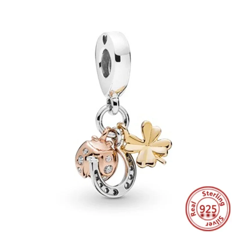 Original 925 Sterling Silver Charms Família para Mulheres, Contas para Pandora Pulseira, DIY Jóias, Número, Puppy, Trevo, Avião, Pássaro, Presente