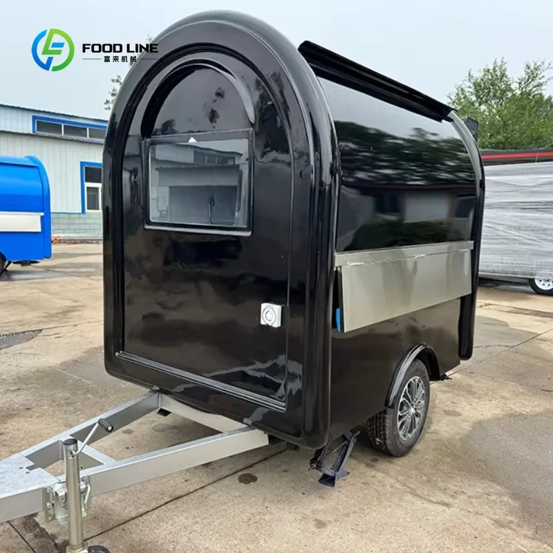 

Burger Vending Mini Juice Coffee Ice Cream Hot Dog Catering Mobile Shop Round Small Black Food Trailer Mobile Fast Food Cart