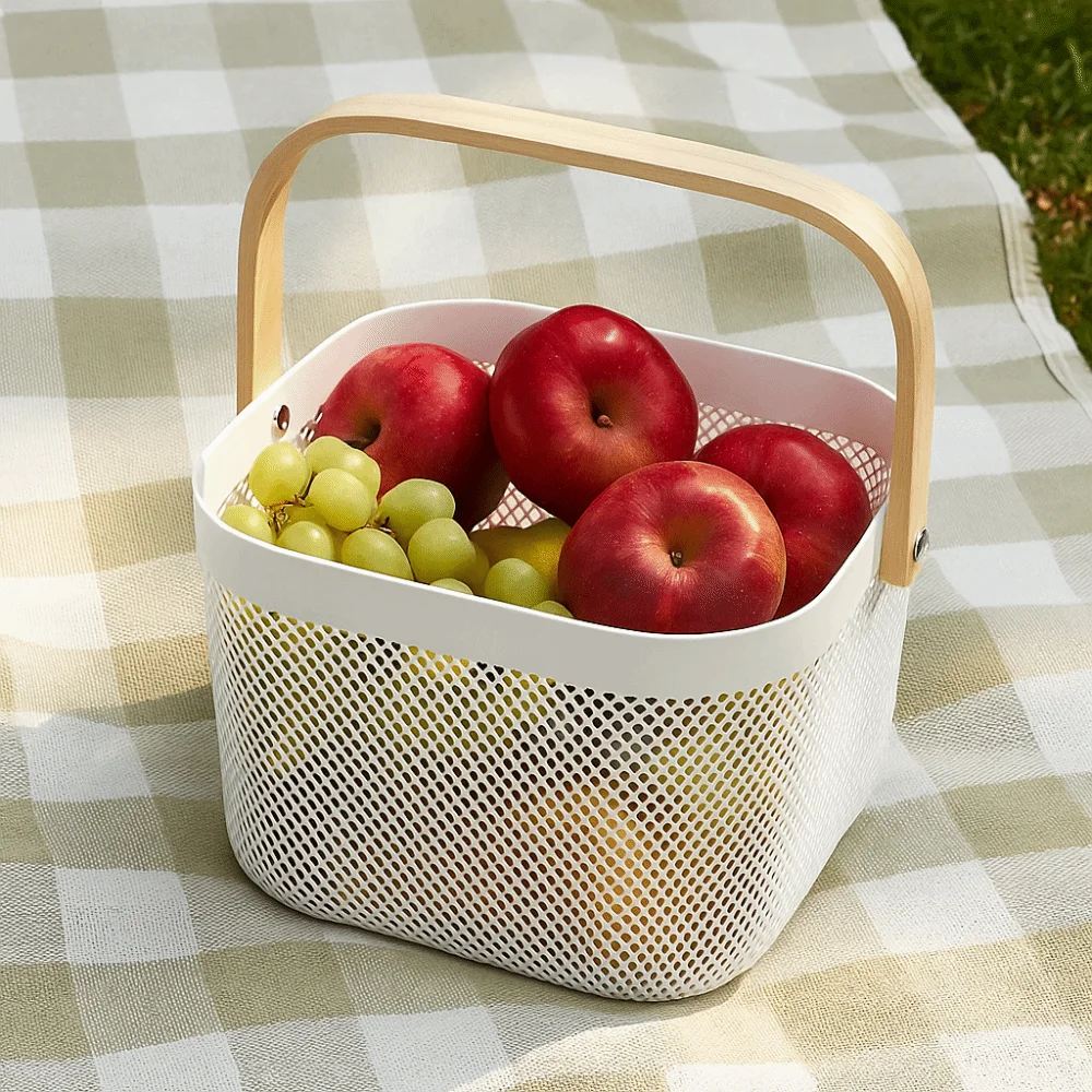 Пластиковая домашняя корзина для хранения с ручкой, большая вместительная дренажная корзина для фруктов и овощей, портативная сетчатая корзина для хранения полотенец