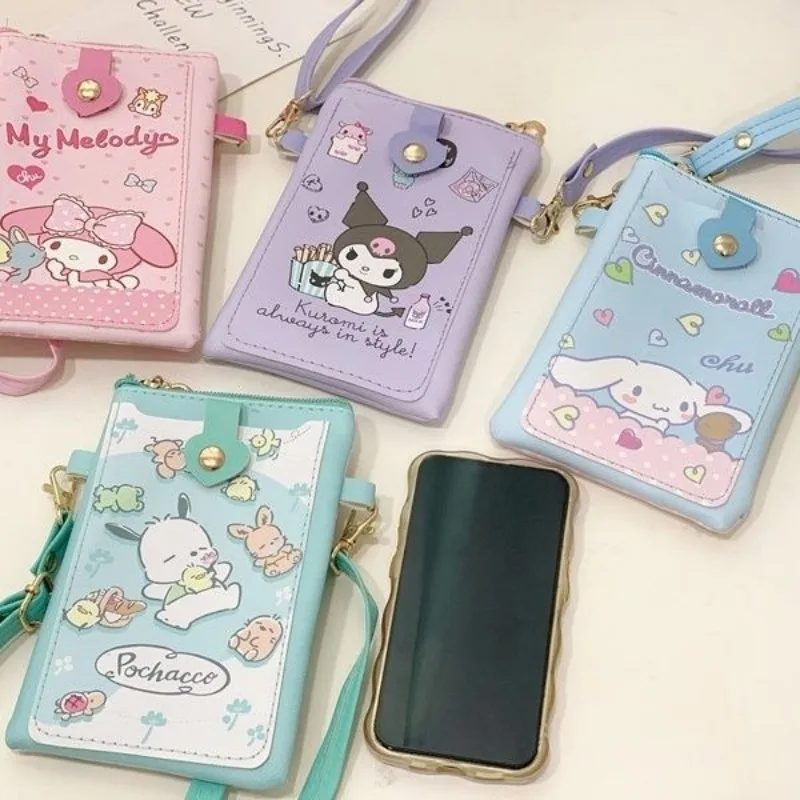 Сумка-Кроссбоди Sanrio, кошелек для мелочи, из искусственной кожи, с ремешком, с рисунком Hello Kitty, аниме, сумка для удостоверения личности Kuromi, подарок