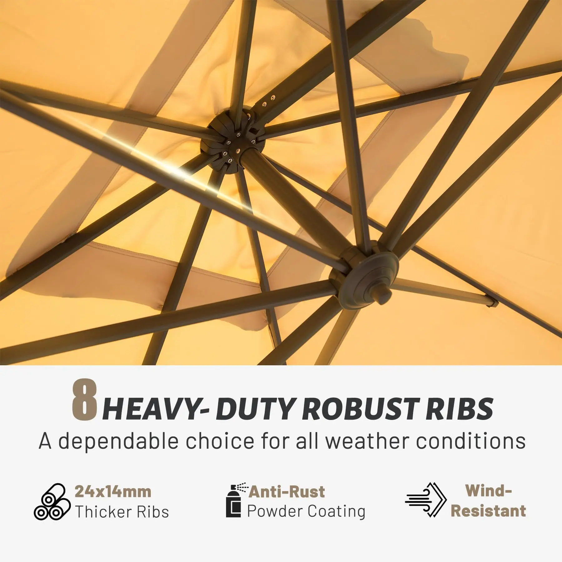 8'x8' Aluminum Cantilever Patio Umbrella Windproof 360° Rotation Square Offset Sun Shade For Outdoor Deck Backyard Garden Pool