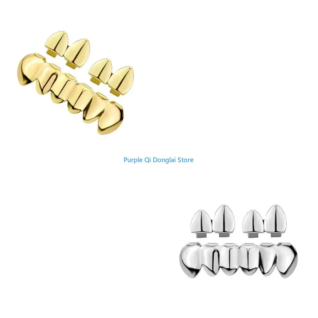 L21E Hip Hop Grillzs Set Glossy Top Bottom Teeth Caps Fashion Accessory Alloy