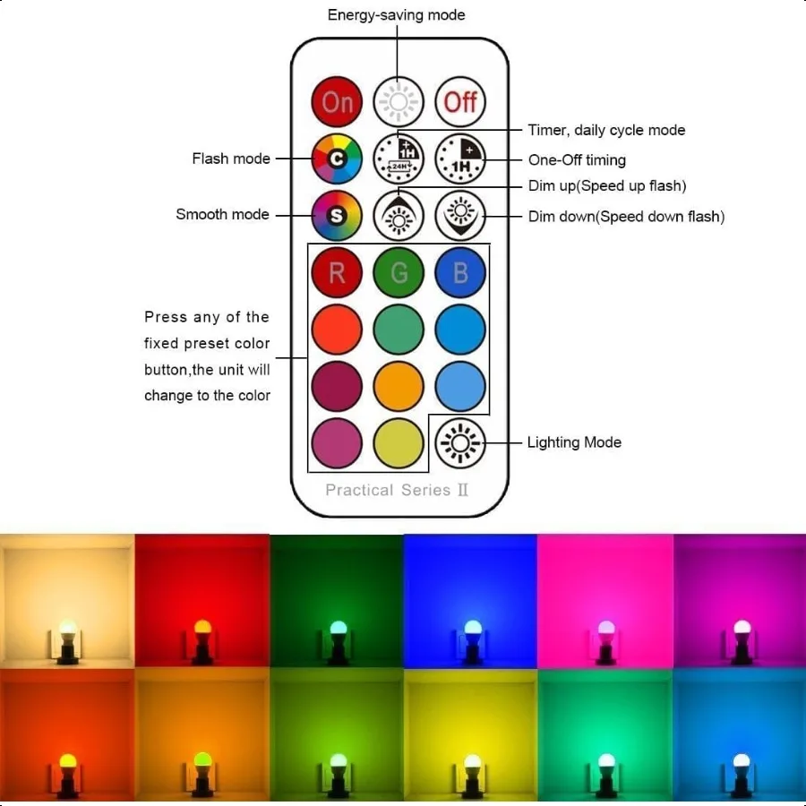 RGB LED Color Changing Light Bulb 40W Equivalent 450LM 2700K Warm White 5W E26 Screw Base RGBW Flood Light Bulb 12 Color Choice