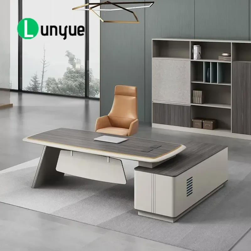 Modern European Corner Computer Desk with Bookcase Large Modular Office Furniture Workstation for Home Office Study Space
