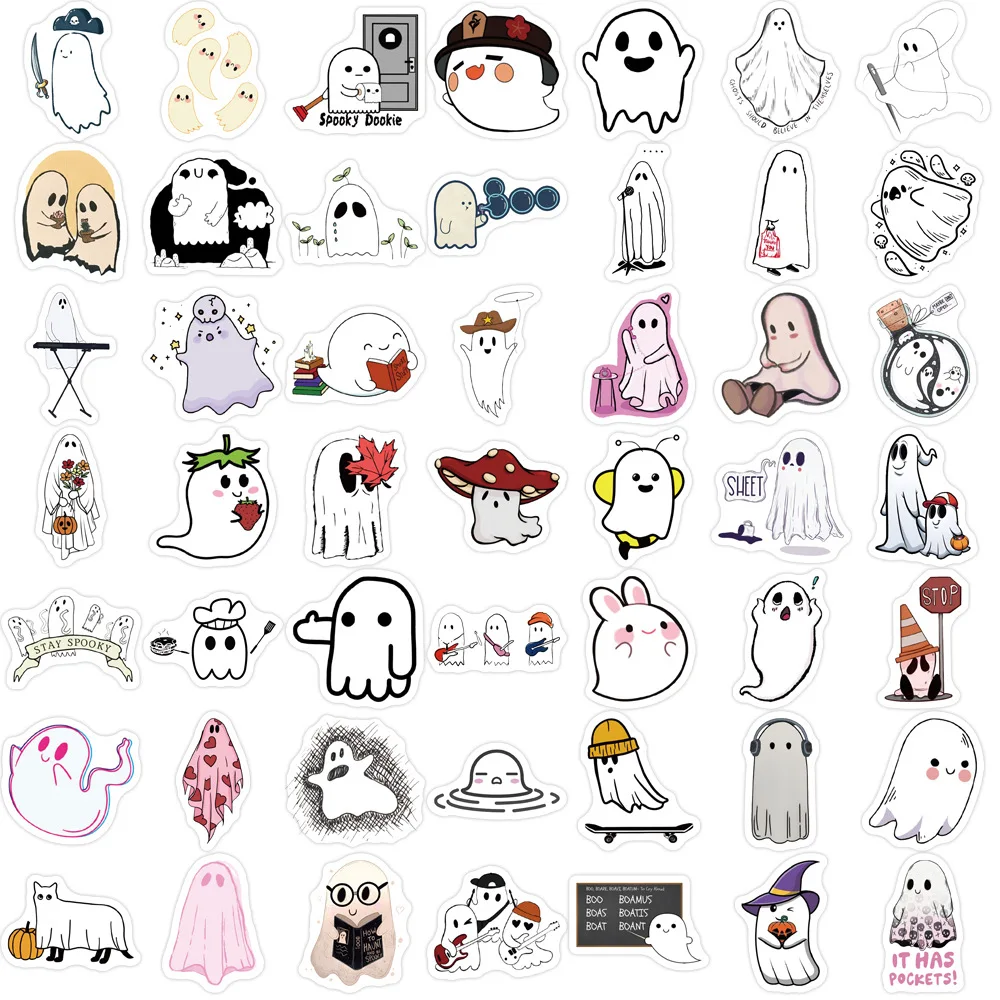 100pcs Cute Ghost Stickers, Funny Ghost Stickers  Waterproof Vinyl Small Stickers for Water Bottle, Laptop