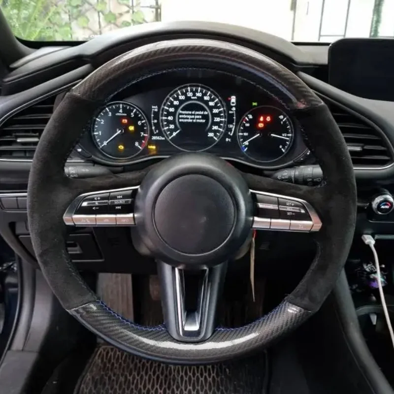 

Car Steering Wheel Cover Wrap Anti-Slip Carbon Fiber Leather Steering Wheel Braid For Mazda 3 Axela CX-30 MX-30 2019- 2022