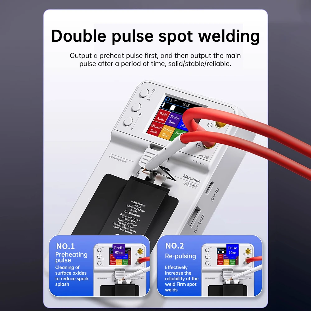 DC5V 650A  Macaroon Integrated Spot Welding Machine Max All Parameters Settable Color Screen Support Double Pulse spot Welding