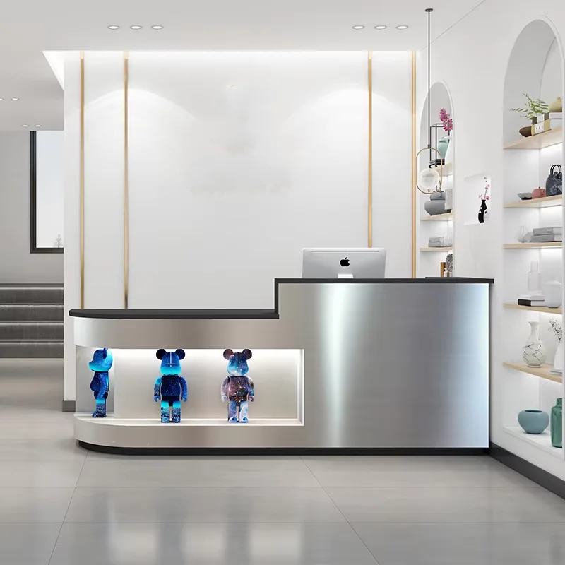 custom.Luxury Metal Stainless Steel Marble Reception Desk Customizable Store Front Desk