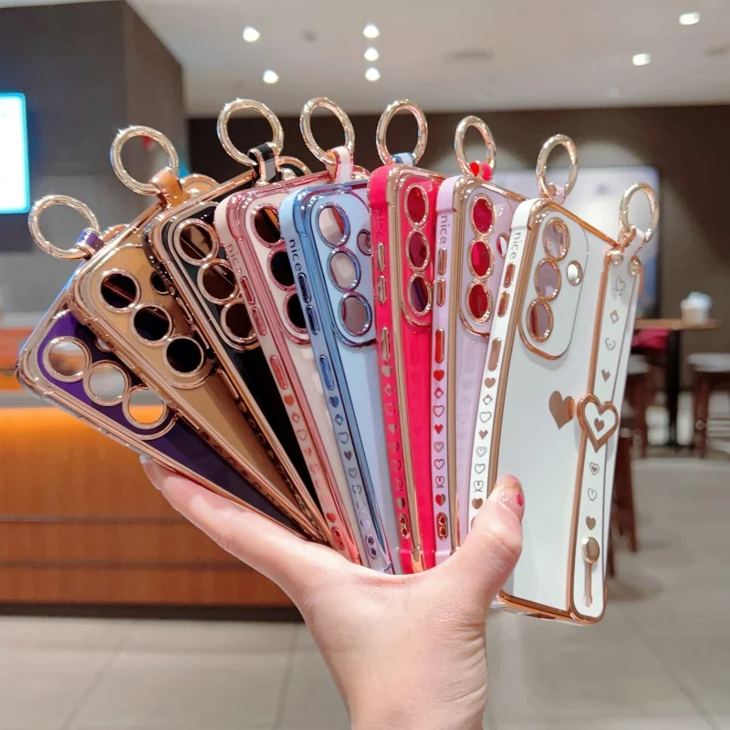 

Love Heart Wrist Strap Case For Samsung Galaxy S24 S23 S22 S20 S21 Ultra S23 Plus S20 FE A12 A13 A25 A15 A55 A33 A34 A52 Cover
