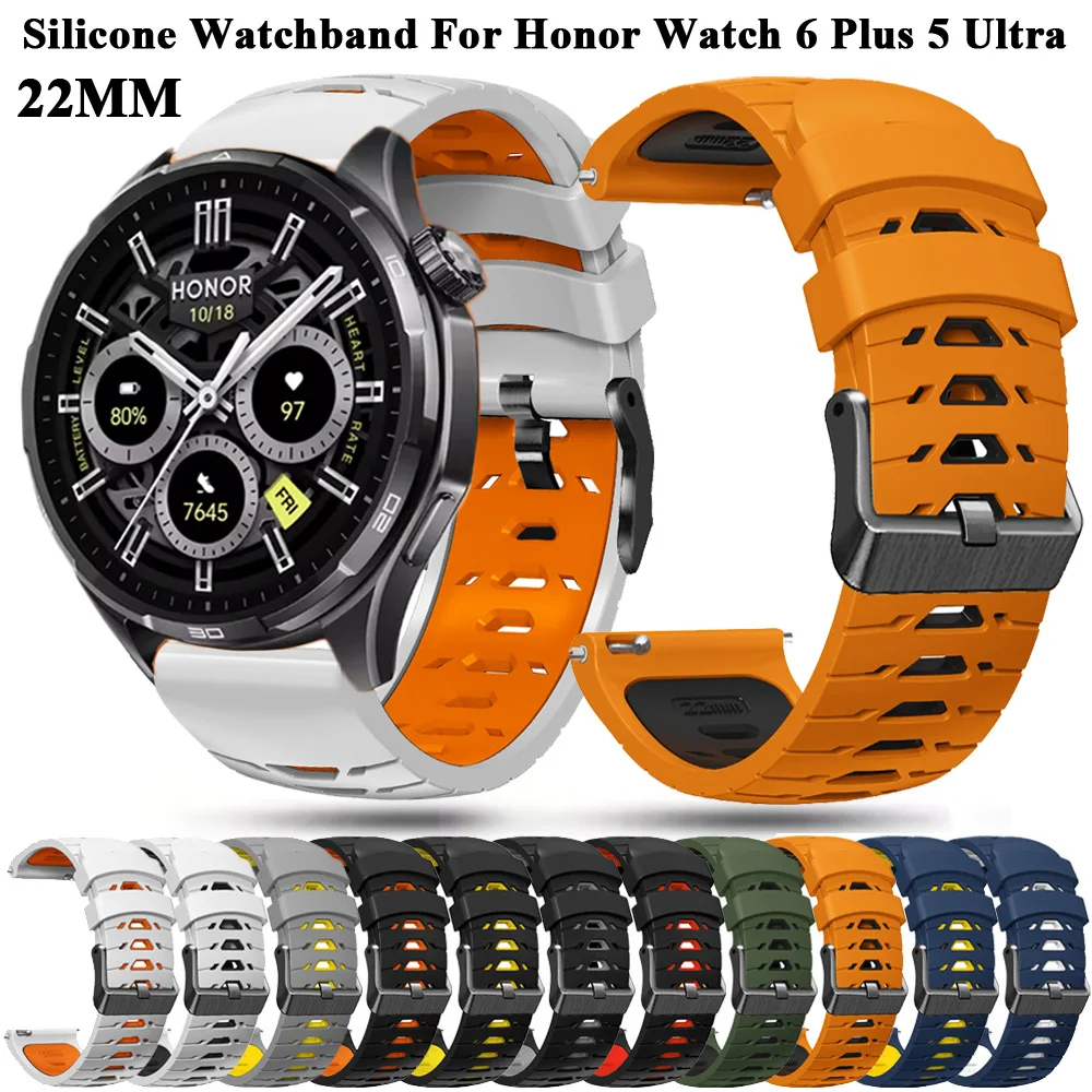 22mm Silicone Watchband For HONOR Watch 6 Plus 5 Ultra Replacement Strap For HONOR GS 3/GS Pro/MagicWatch 2 46mm/Magic Wristband