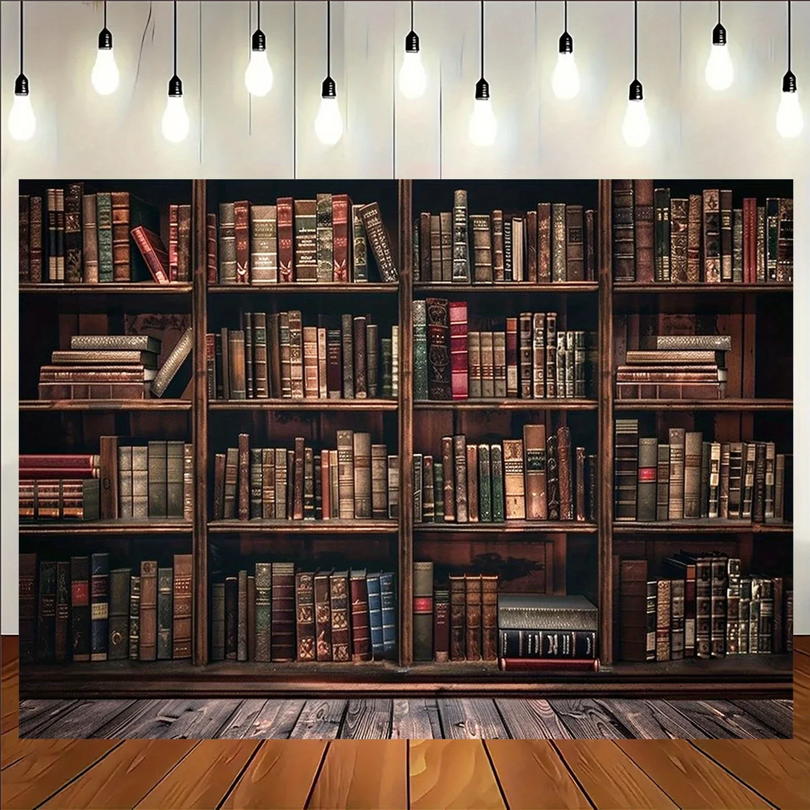 Ein Vintage-Bücherregal-Hintergrundbanner aus Polyester – altes Bibliotheksbuch-Fotografie-Hintergrund, universelles Festival