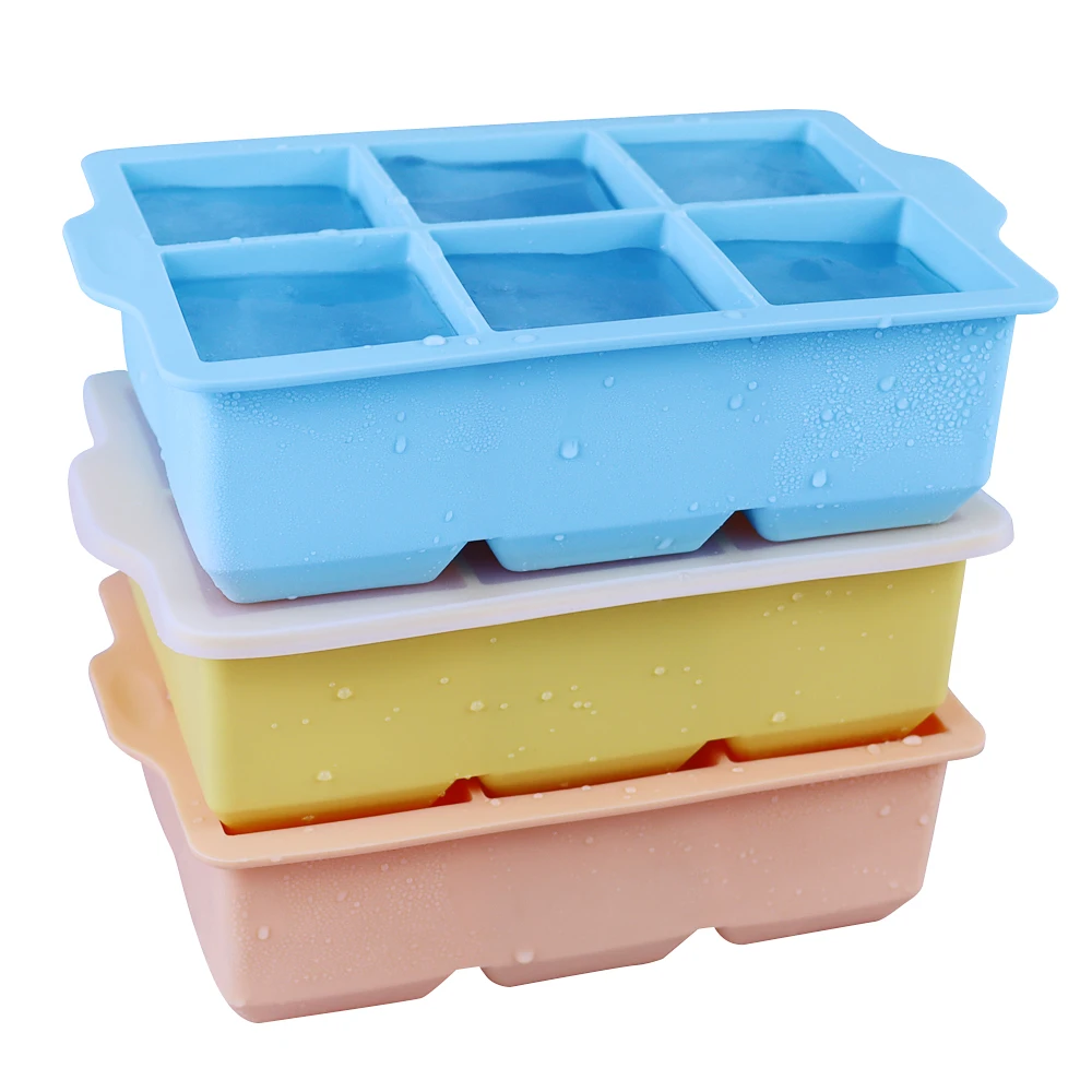 

6 Cavity Ice Cube Tray , Silicone Ice Cube Trays ,Food Grade Silicone Ice Ball Maker Mold