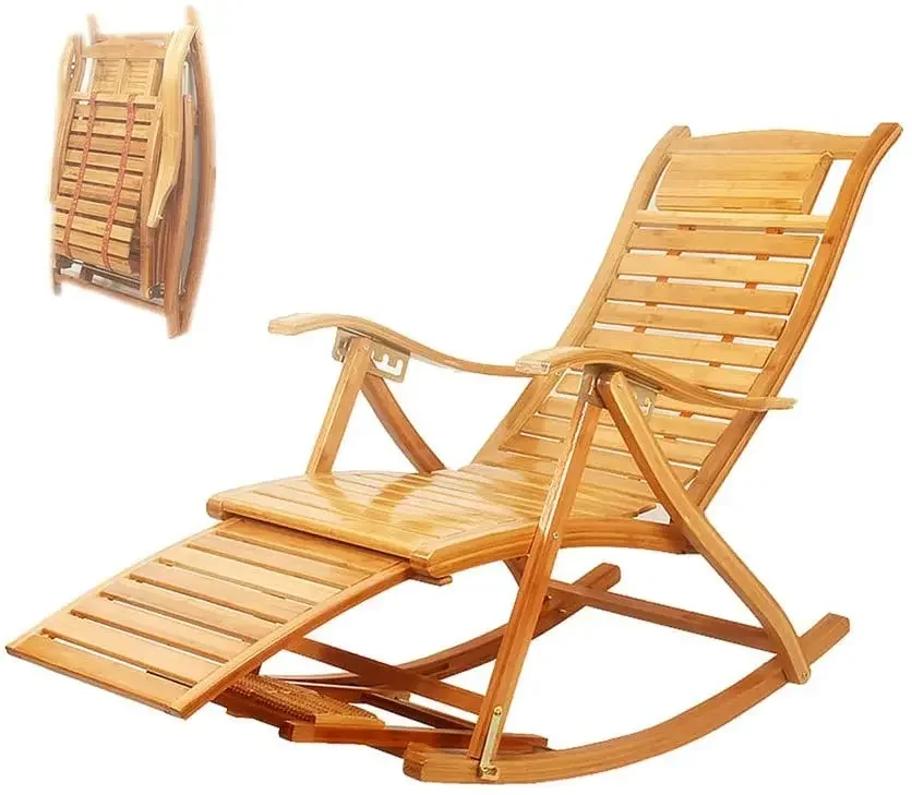 3-in-1 Adirondack Chair Foldable/Wooden Rocking Chairs/Sun Lounger Chairs & Recliners Outdoor Folding Rocker Made of Bamboo