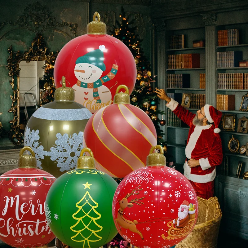 60CM Christmas Inflatable Ball Decorated Ball PVC Giant Big Large Balls Xmas Tree Decorations Toy Ball Without Light Ornament