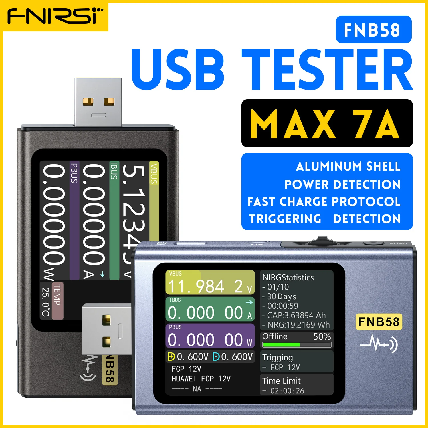 FNIRSI FNB58 FNB48P FNB48S FNB38 USB Tester Voltmeter Ammeter QC4+ PD3.1 28V 3.0 2.0 PPS Fast Charging Protocol Capacity Test