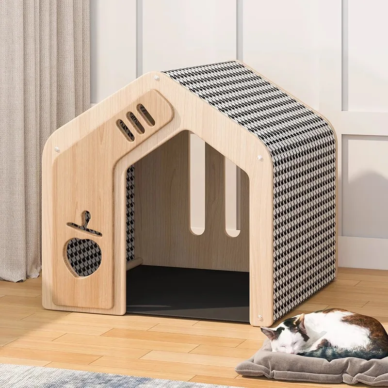 Solid wood house pet cat kennel universal in all seasons, semi-closed in summer, small and medium-sized dog house