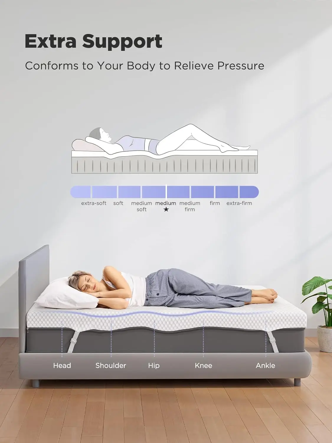 Pressure Relief, Premium Soft Cooling Sleep, Non-Slip Design with Removable & Washable Cover, CertiPUR-US Certified - Queen