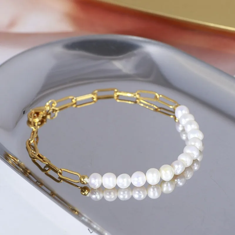 

Autumn Winter Trendy Jewelry Simple Pearl Chain Splicing Link Chain Fashion Collarbone Chain Necklace Classic Bracelet for Women