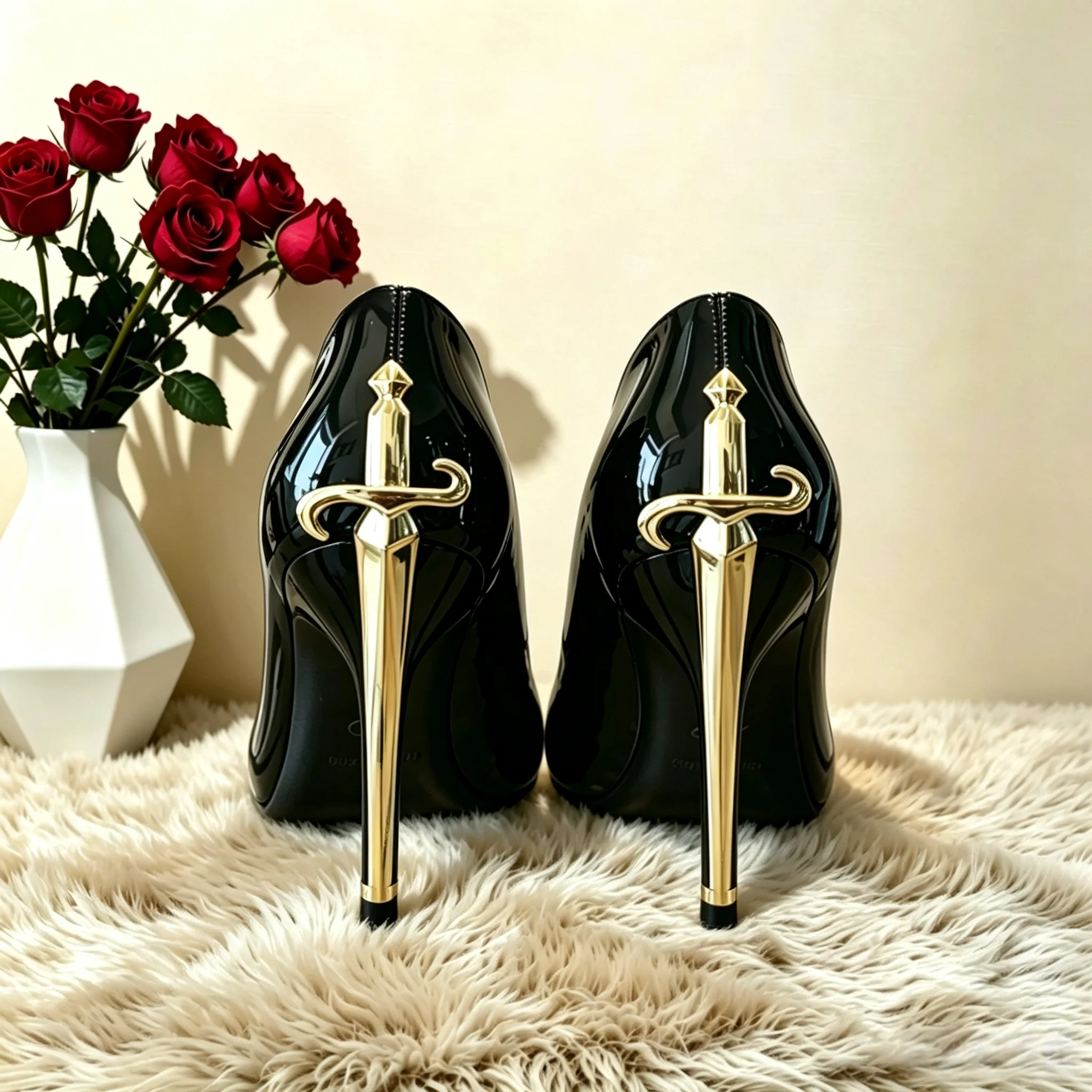2026 Early Spring New High Heels Women's Fine Heels Pointed Metal Swords Sexy Queen Black Lacquer Leather Single Shoes