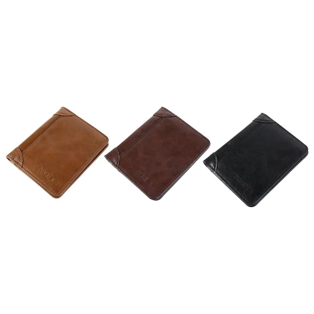 

Leather 2 Fold Wallets Solid Color Urban Recreational Style Anti-theft Cash Bag ID Badge Holder Credit Card Case