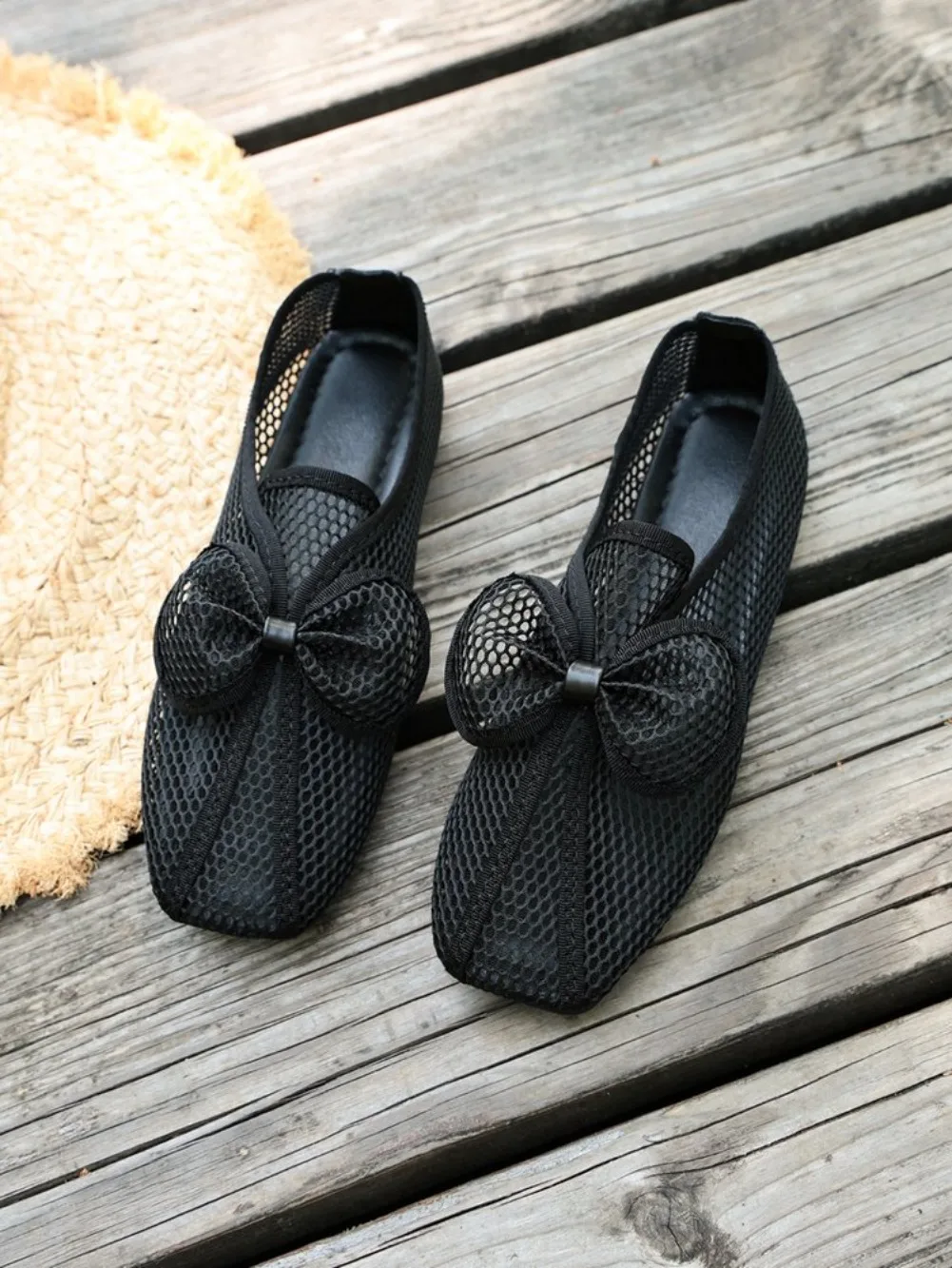 Retro Flache Schuhe Sommer Neu Quadratische Spitze Fischernetz Atmungsaktiv Hohl Ausgefallene Slip-on Baotou Halbpantoffeln Größe 42 – Detail 34