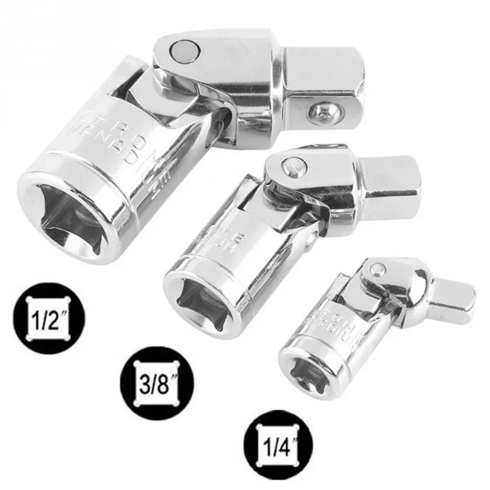 Universal Joint Swivel Socket Adapter Drive Converter 1/4 3/8 1/2 Head Chrome Vanadium Steel Ratchet Extension Bar Socket