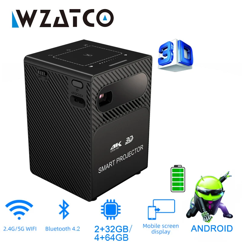 

Мини-проектор WZATCO P18 HD 4K Real 3D DLP с поддержкой Android 9,0 и Wi-Fi