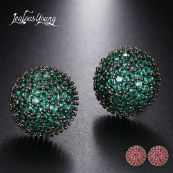 Druzy Green Round Punk Stud Earrings for Women Black Gold Color AAA Cubic Zirconia Bohemia Romantic Small Earings Africa Jewelry