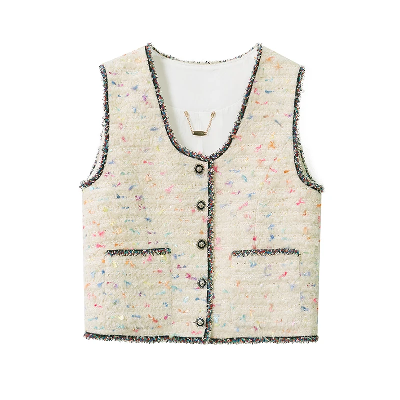 

2025 fashionable and elegant age-reducing colored tweed high-end temperament single-breasted celebrity style high-end vest