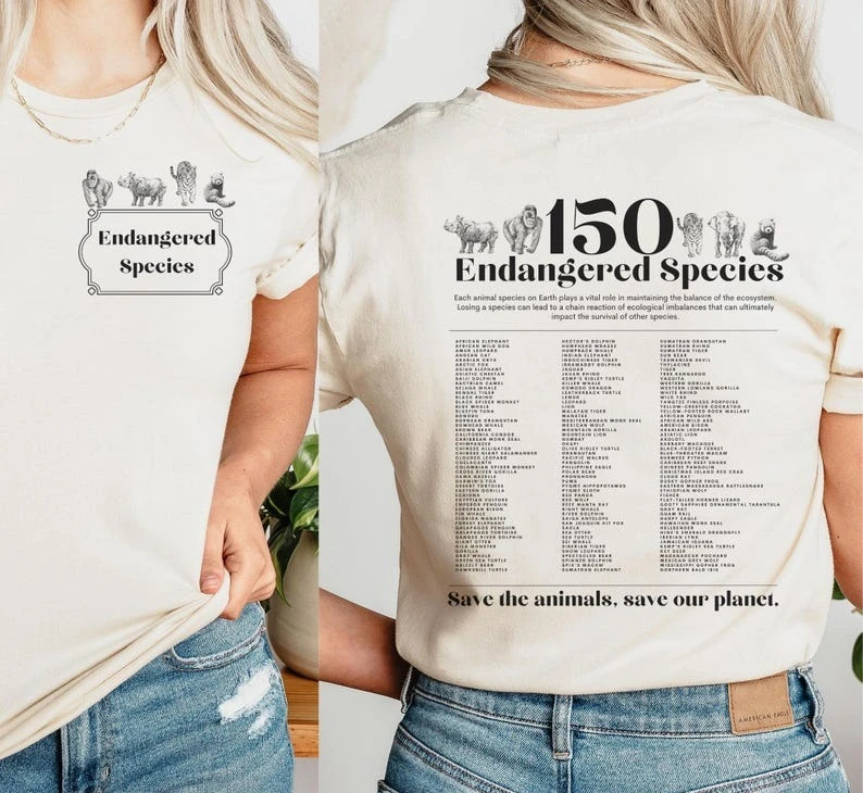 Endangered Species Wildlife Conservation Save The Planet Animal Zoo Welfare Lover Letters Printed T-shirt Tops Graphic T Shirts