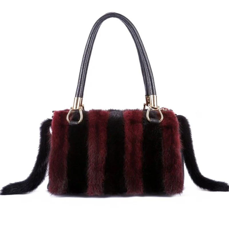 Bags For Women Real Fur Luxury Shoulder Bag High Quality Natural Mink Fur Handbag Large Capacity New Cross Body Leather Bag