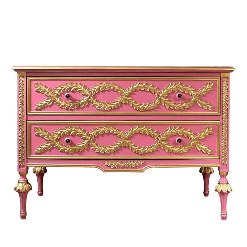 

American Entrance Cabinet Bedroom Dresser Locker Solid Wood Side Cabinet Pink