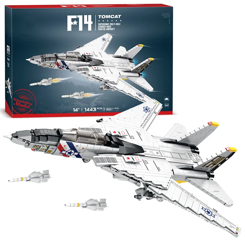 

1443PCS Military Tomcat F14 Fighter Aircraft Building Blocks MOC Carrier-Base Fighter Model Bricks Set Holiday Gifts Kids Toys