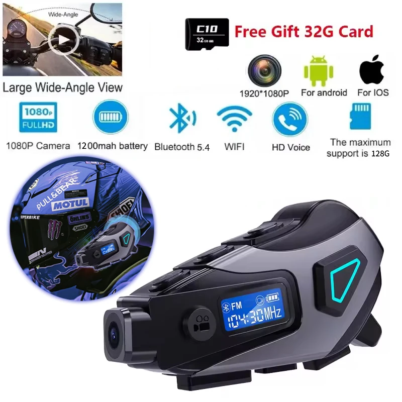 

Motorcycle Helmet Bluetooth Headset 1080P Hd Driving Recorder Wireless Recorder Waterproof Stereo Fm Radio Motorcycle Recorder