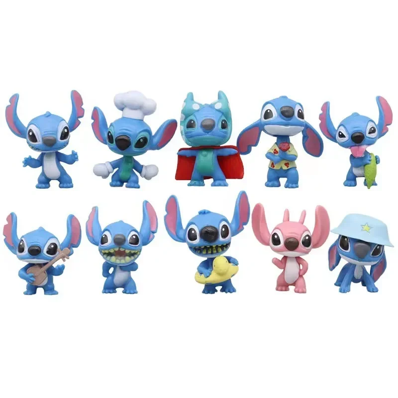 10pcs Anime Figures Stitch Doll Cartoon Stitch Toys Ornaments Micro Landscape Cake Decoration Model Pvc Figure Kid Birthday Gift