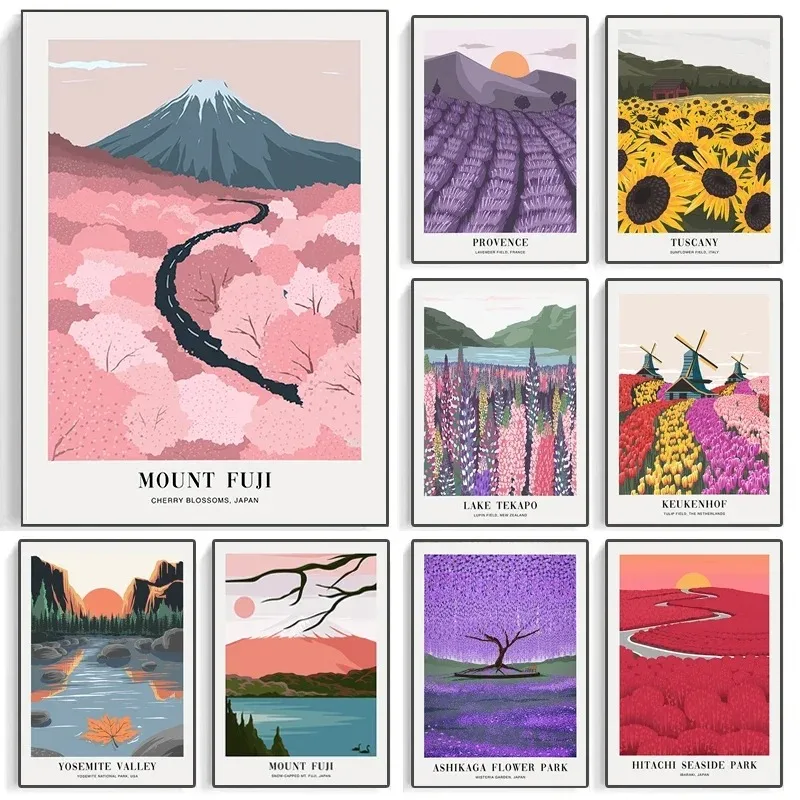 Cherry Blossoms Mount Fuji Tulip Field Keukenhof Gardens Abstract Landscape Flowers Travel Wall Art Canvas Poster Painting Decor