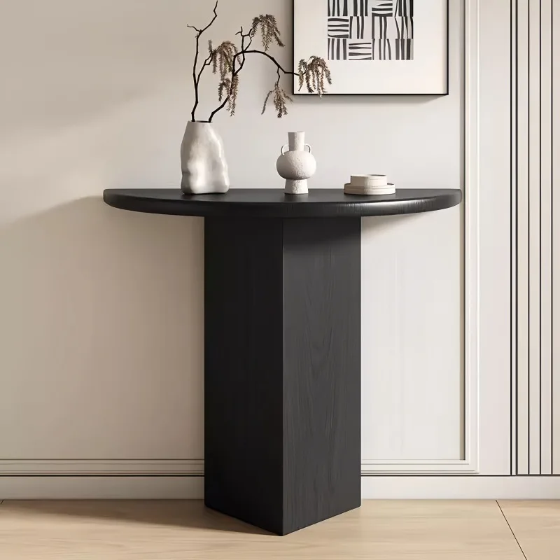 Wabi Sansan Wind Solid Wood Semicircle Against the Wall Entrance Table Household Entrance Corridor Curved Entrance Platform