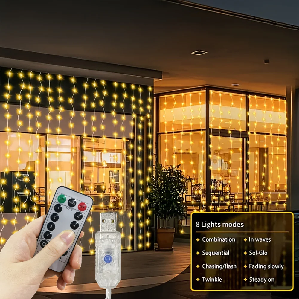 

Светодиодная гирлянда-штора USB 3/4/6м для Рамадана, Ид Мубарак, свадьбы, украшения окон и комнат, Дня святого Валентина, 2026