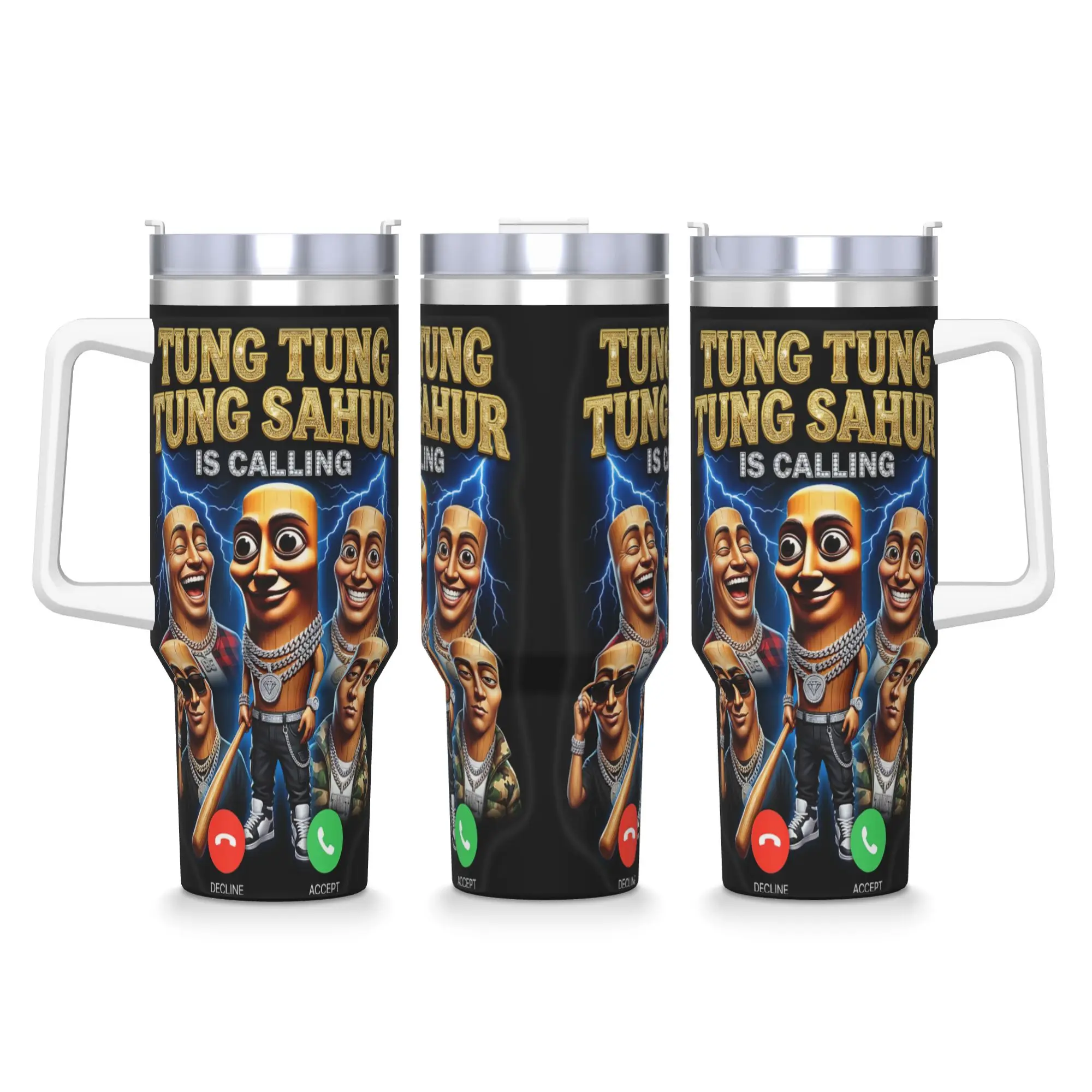 Stainless Steel Tumbler Tung Tung Sahur is Calling Italian Brainrot Meme Coffee Mug Cold and Hot Car Mugs Travel Water Bottle