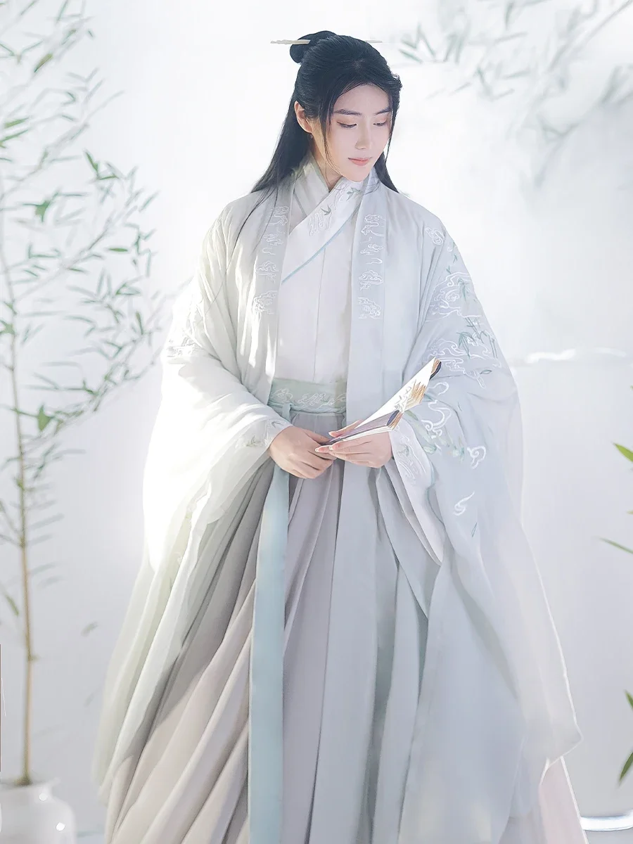 Hanfu Men Plus Size 4XL Women Chinese Embroidery Hanfu Couples Cosplay Costume Fancy Dress Gray/White Hanfu Overcoat For Men