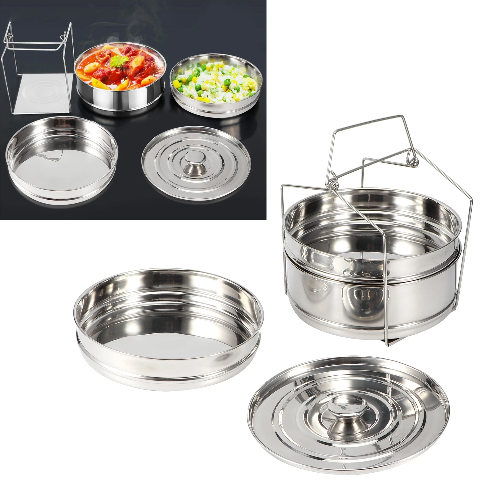 

Stackable 3 Tier Stainless Steel Steamer Cooker Pot Set Cook Food Pressure Pot Accessories