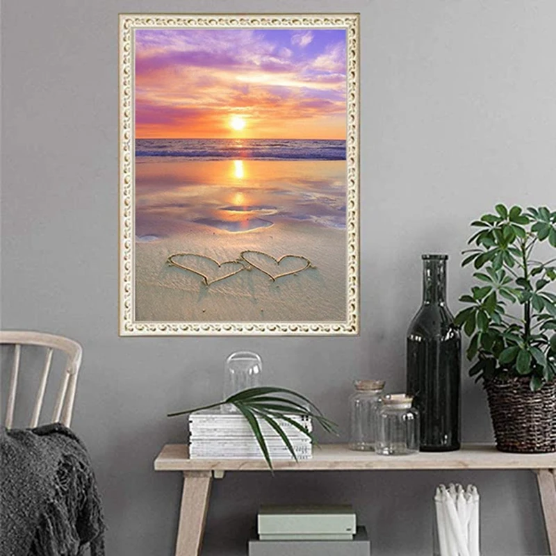 Kits de pintura diamante para adultos, 5d praia pôr do sol broca completa redonda strass arte diamante perfeito para decoração de parede de casa