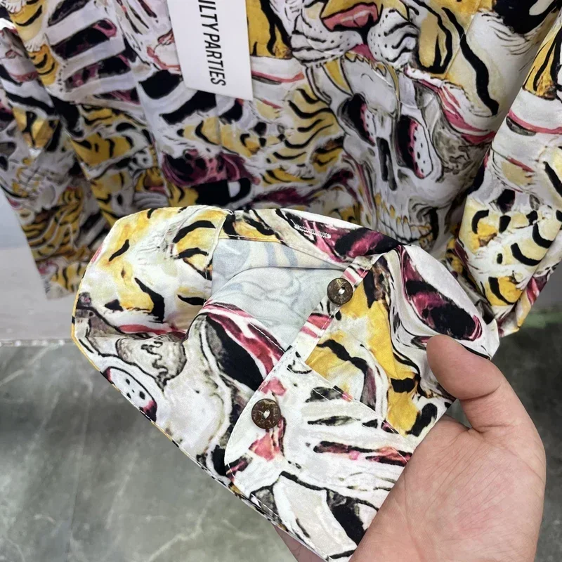 24ss Casualowe koszule hawajskie Casual Tiger Printed Mężczyźni Kobiety 1:1 Koszule z długim rękawem