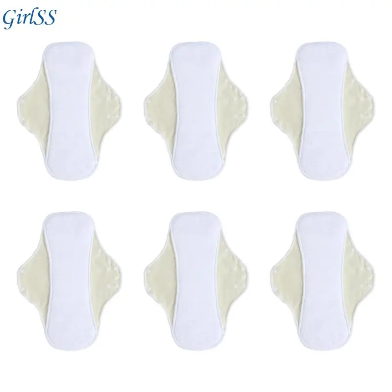 6Pcs Long Absorbent Cotton Reusables Incontinence Pad With Leakproof Wing For Night Daily Use T4MB