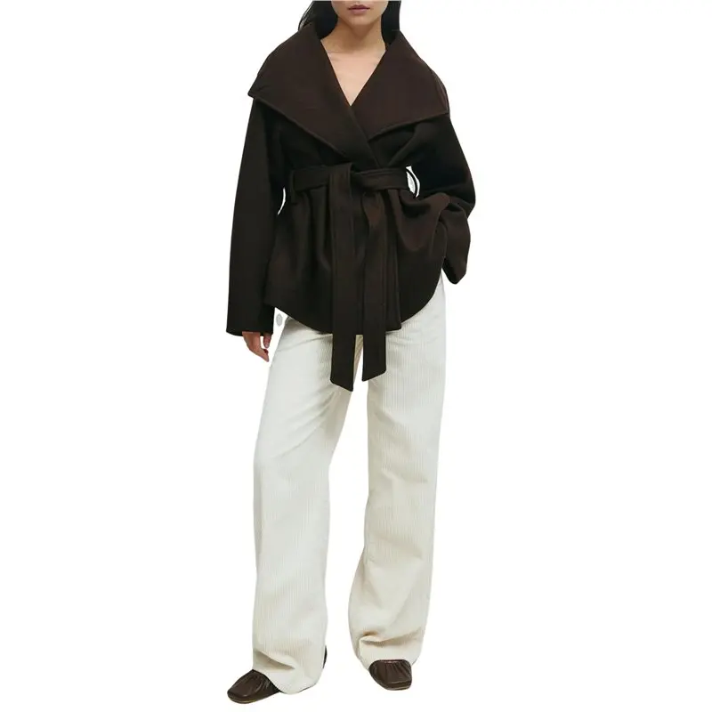 

Женское пальто CYL-Women Blend: осенне-зимнее, оверсайз, с отложным воротником-шалью, миди-тренч с поясом