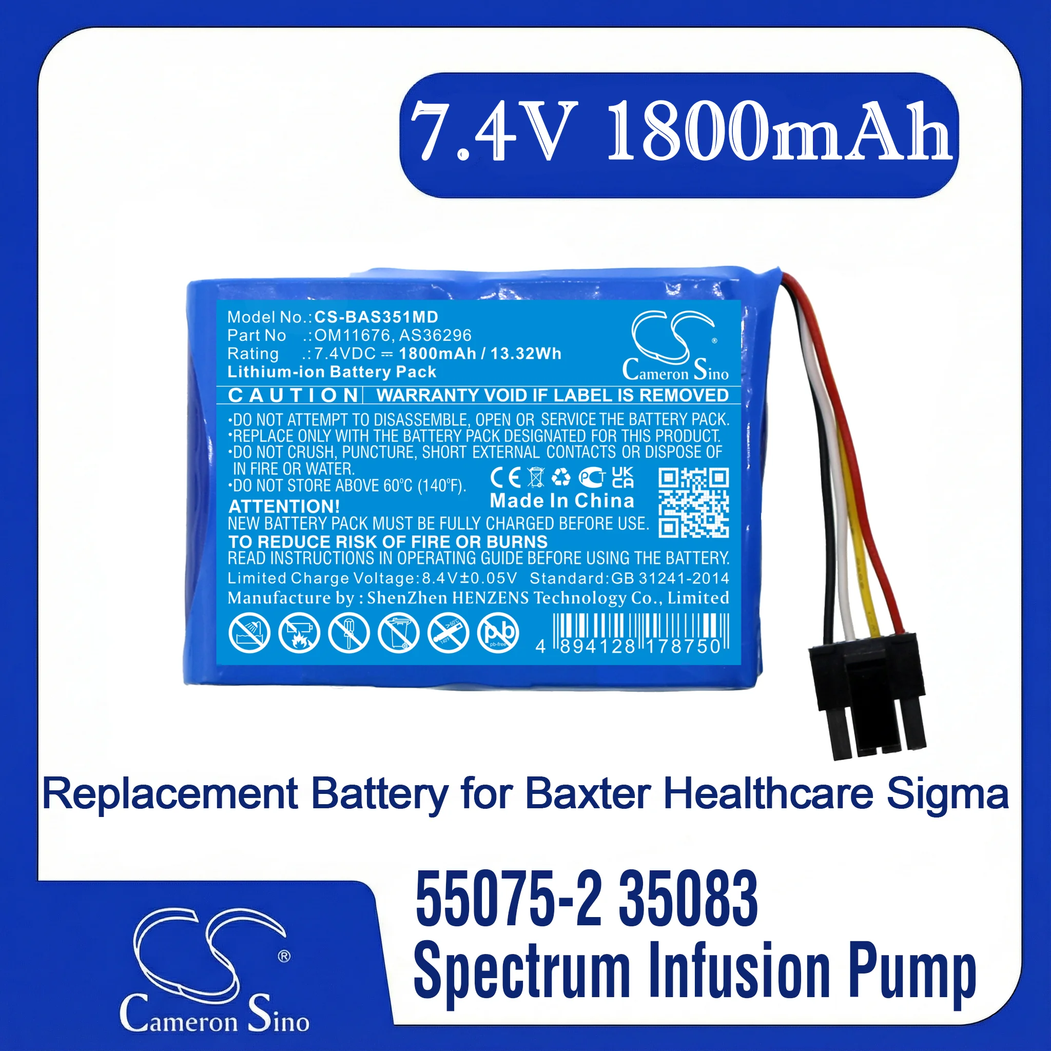 

Cameron Sino battery for 35083, 35162, 35700, 35724, 55075-2, 55075-2 PN. 55075-2, AMED6095, AS36296, B11676, MED6095, N1106,