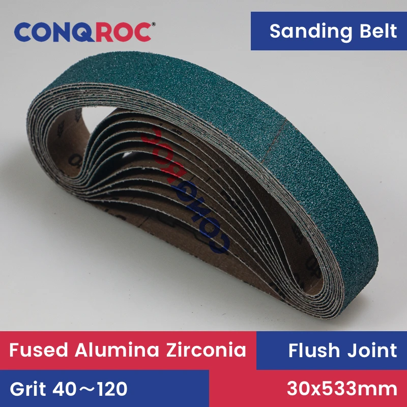 Sanding Belts 30x533mm Fused Alumina Zirconia 10-Piece 1-3/16"x21" Sander Belts Grit-40~120 for Metal Polishing